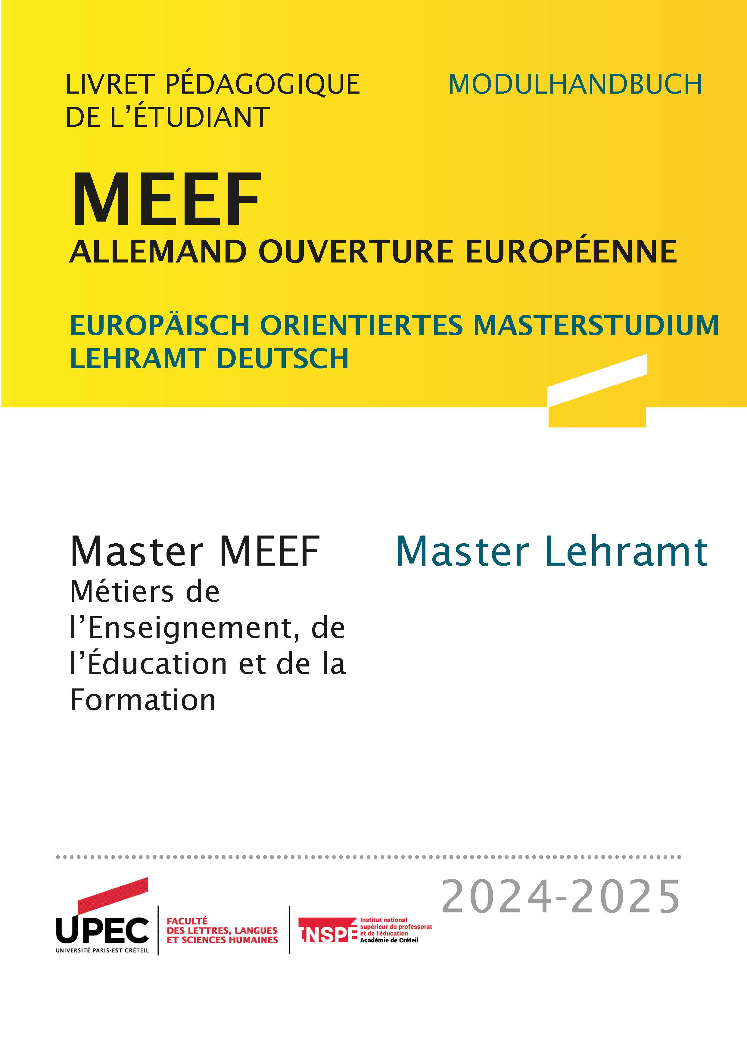 Livret pédagogique Master MEEF Allemand ouverture européenne 