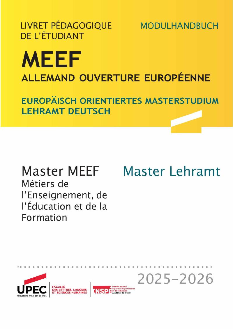 couv Brochure bilingue MEEF Allemand ouverture européenne 25-26