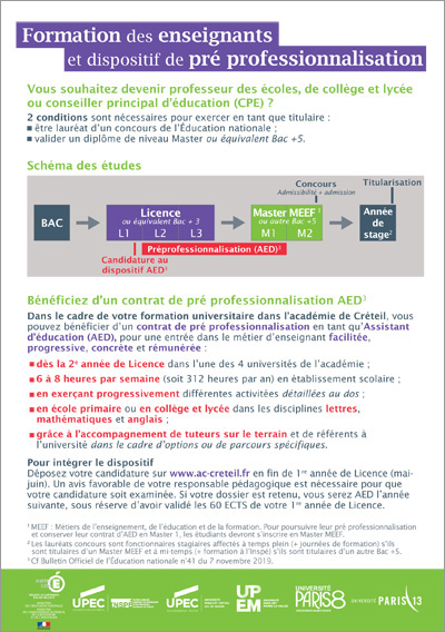 Flyer "Formation des enseignants et pré professionnalisation"