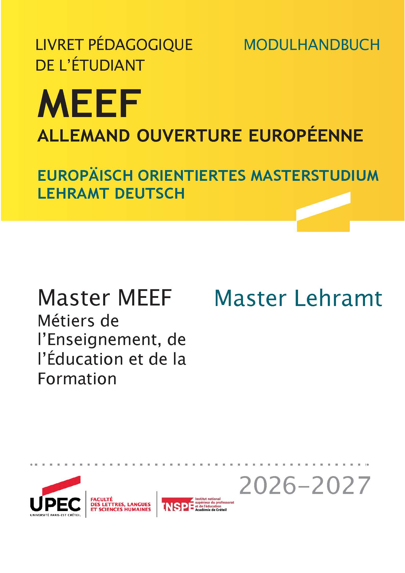 Livret pédagogique MEEF Allemand ouverture européenne 2026 - 2027