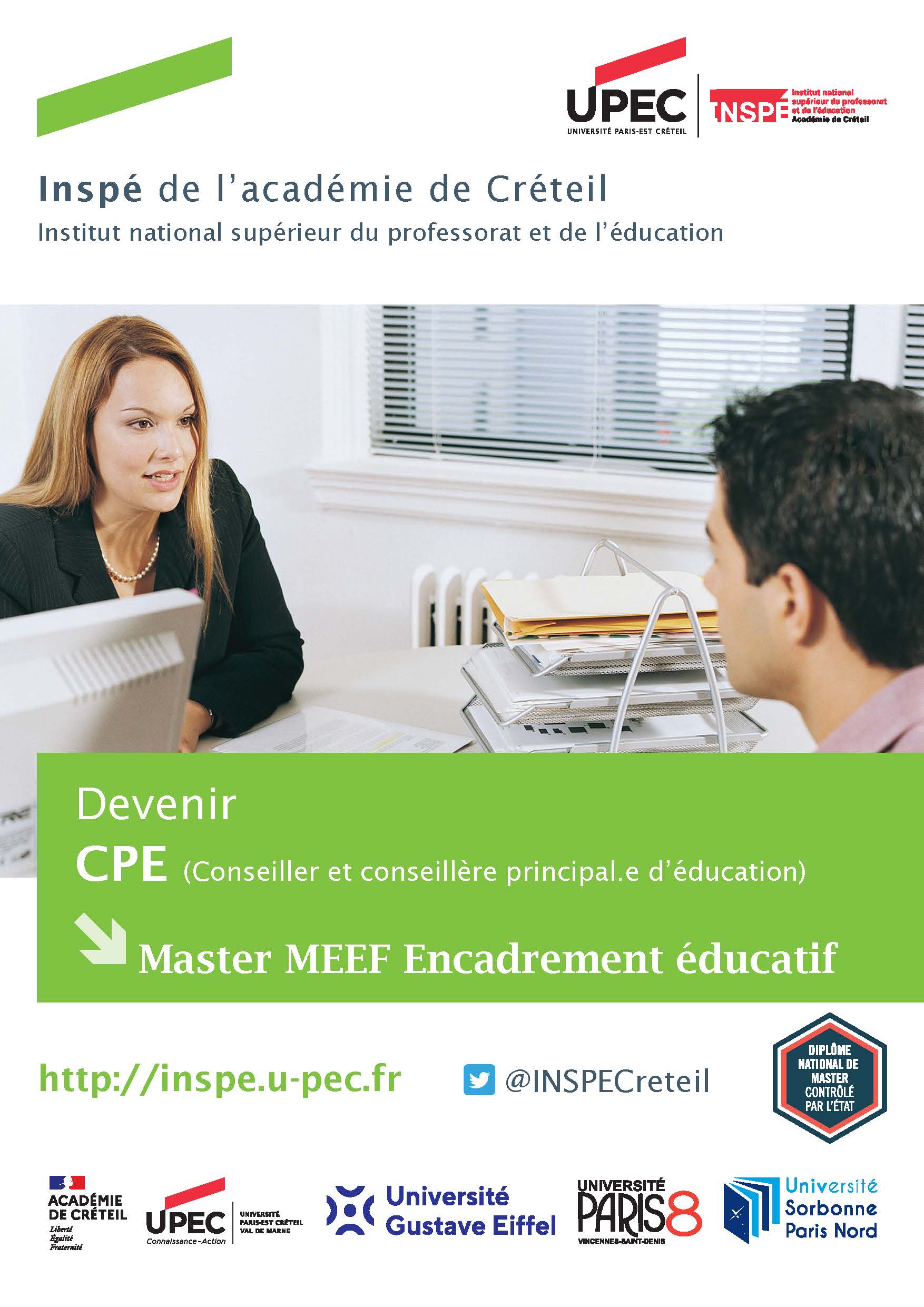 Plaquette : Master MEEF Encadrement éducatif - Devenir CPE ou Cadre en éducation couv