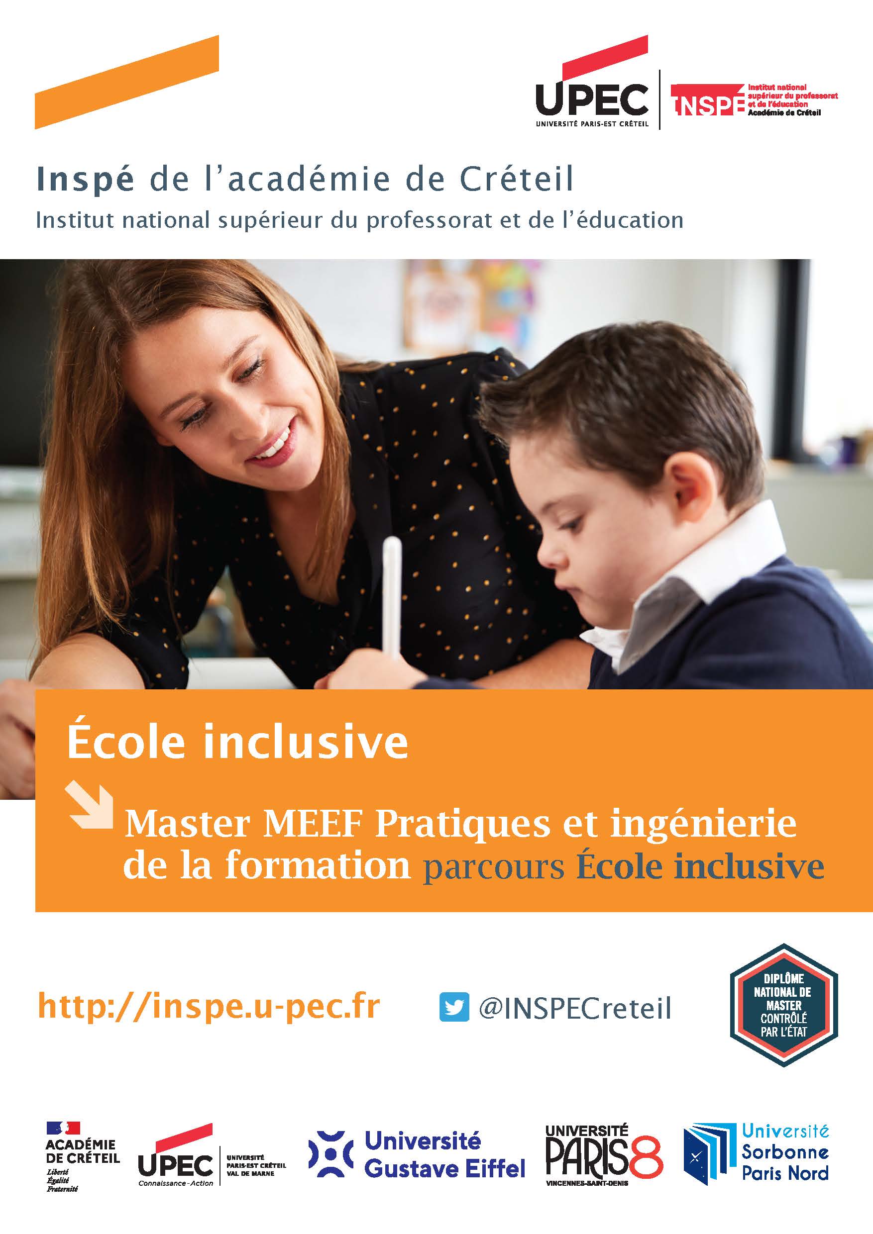 Plaquette : Master MEEF Pratiques et ingénierie de la formation - parcours École inclusive couv